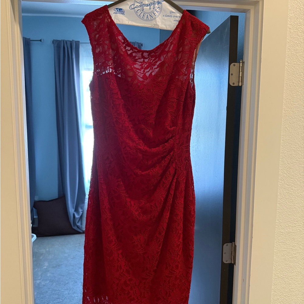 Ralph Lauren Red Lace Midi Dress